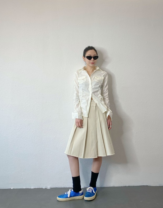 Beige Pleated Skirt #250220